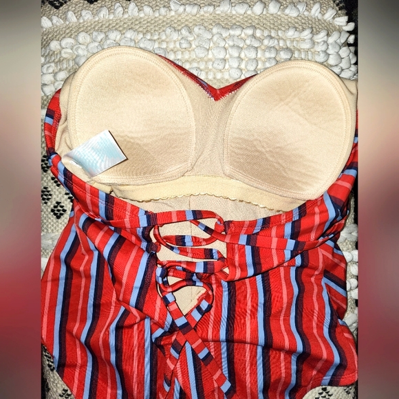 Kona Sol Striped Strappy Lace Up One Piece Swimsuit - Picture 6 of 9